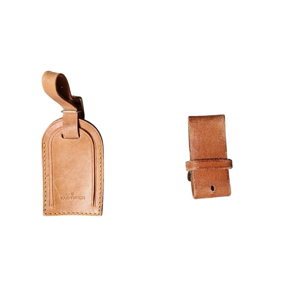 Preowned Authentic Louis Vuitton Vachetta Leather Luggage Tag & Strap Set of 2 - Picture 9 of 16